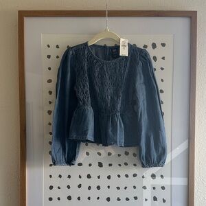 GAP Denim Blue Smocked Blouse